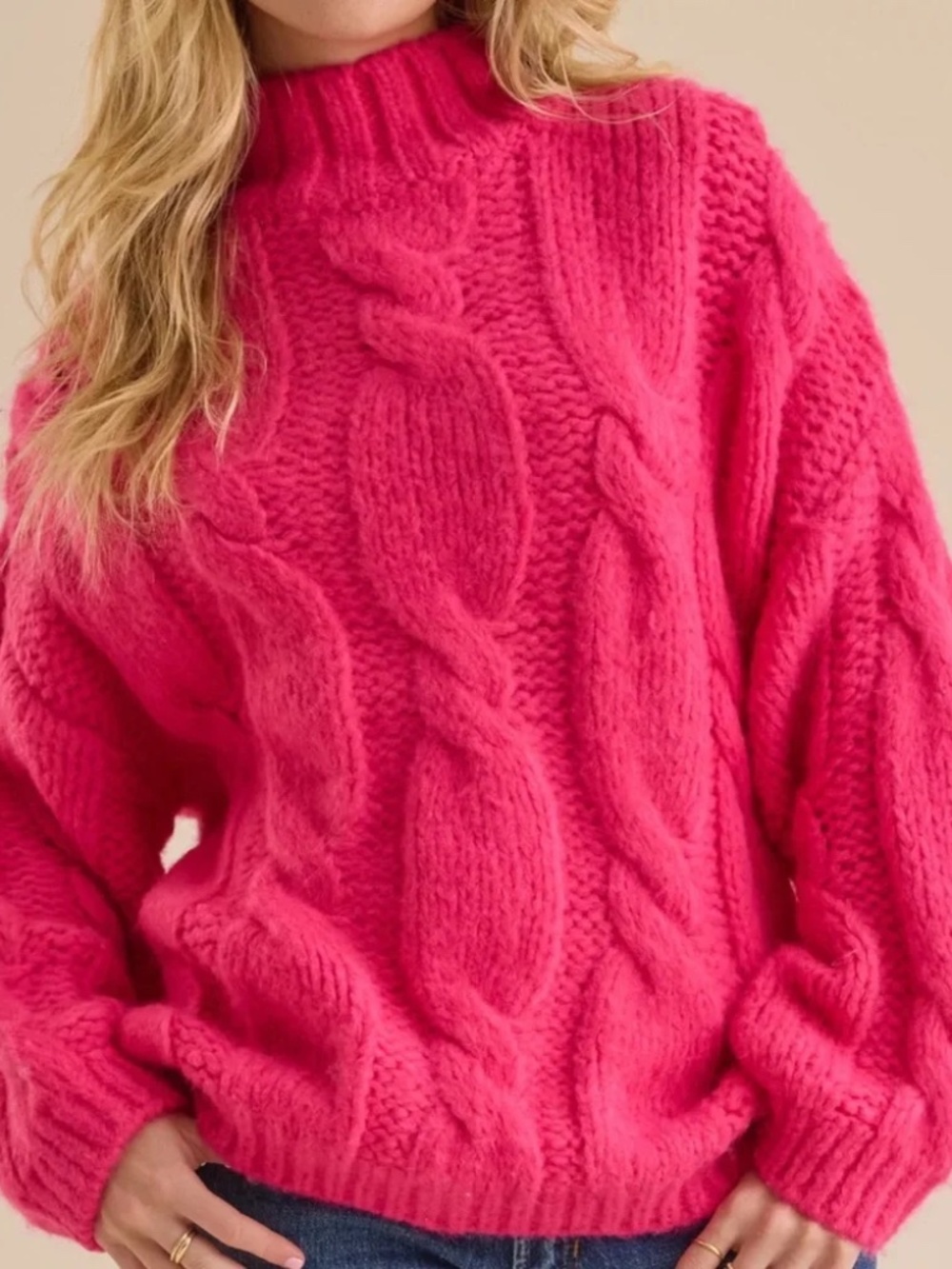 NWT Altar’d State Lucie Oversized Cable Knit Sweater Hot Pink XXS